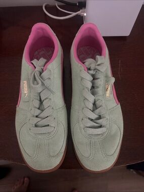 Puma Suede Sneakers in Mint Green with Pink Lining